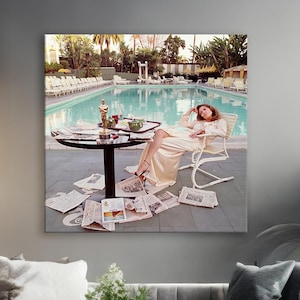Faye Dunaway Oscar Ennui Vintage Framed Art - Beverly Hills Hotel Pool Los Angeles Wall Art Photo Decor