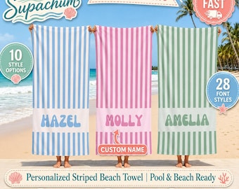 Personalized Girls Trip Beach Towel,Custom Name Cabana Stripe Towel,Best Friend Beach Gift,Summer Beach Vacation Towel,Matching Beach Towels