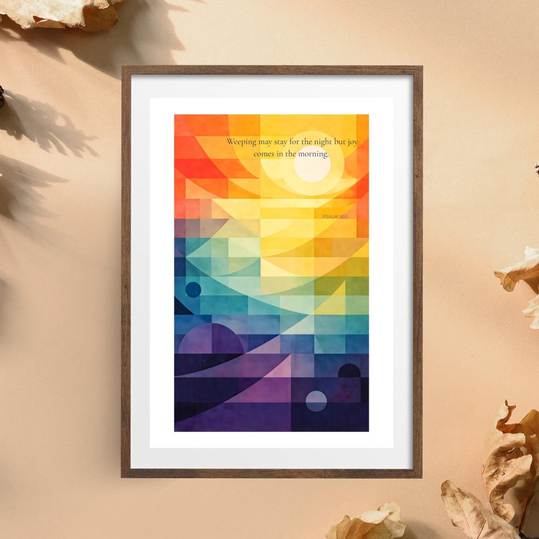 Christian Scripture Print, PSALM 30:5, Modern Abstract Art, Rainbow ...