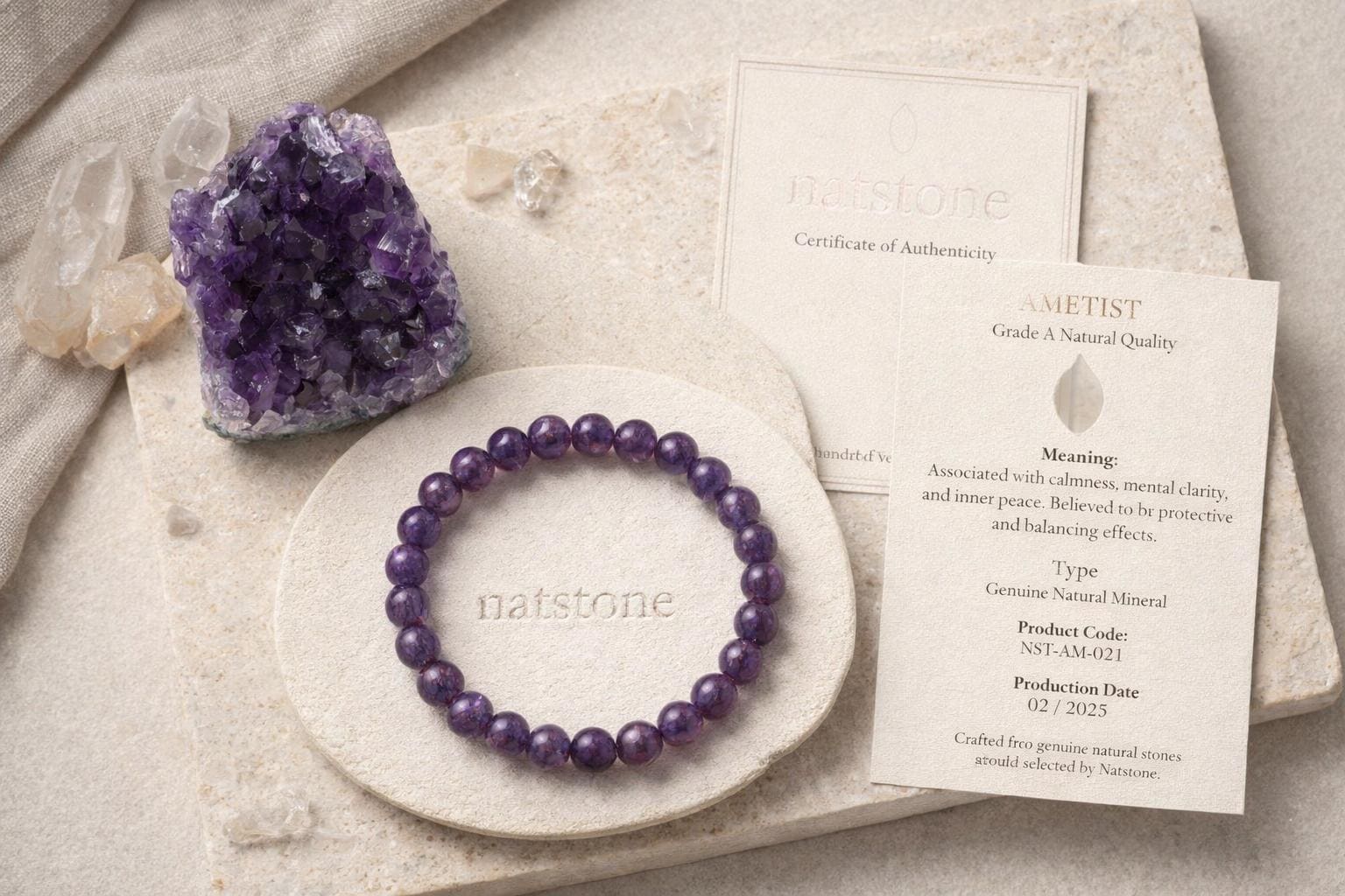 Bracelet chaîne Collection Pure, Améthyste 8 mm - Agate et Lune