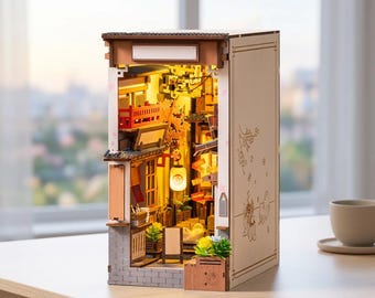 Sakura Book Nook DIY Kit, 3D Wooden Shelf Insert, LED Mini Alley