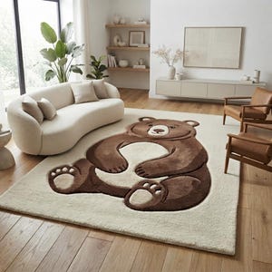 Bear Wool Rug Handmade Tufted Area Rug Modern Nursery Decor Custom Animal Carpet