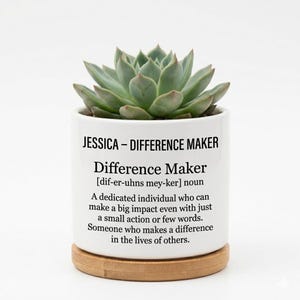 Administrative Professionals Day Gift, Personalized Difference Maker Succulent Planter, Coworker Appreciation Gift, Custom Flower Pot