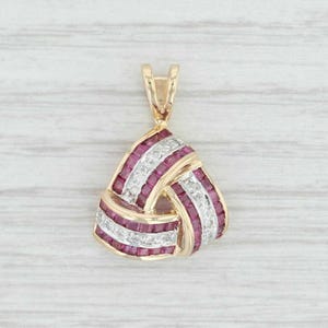 14K Gold Plated Ruby Knot Pendant - Red Gemstone Love Knot Necklace - Vintage Style Channel Set Charm - July Birthstone Jewelry