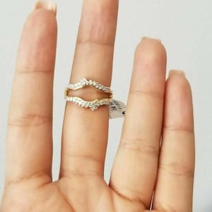 Dainty Ring Enhancer Band • Sparking Double Row Ring Guard • 14K Gold Over Silver Wrap • Solitaire Enhancer for Engagement Ring •
