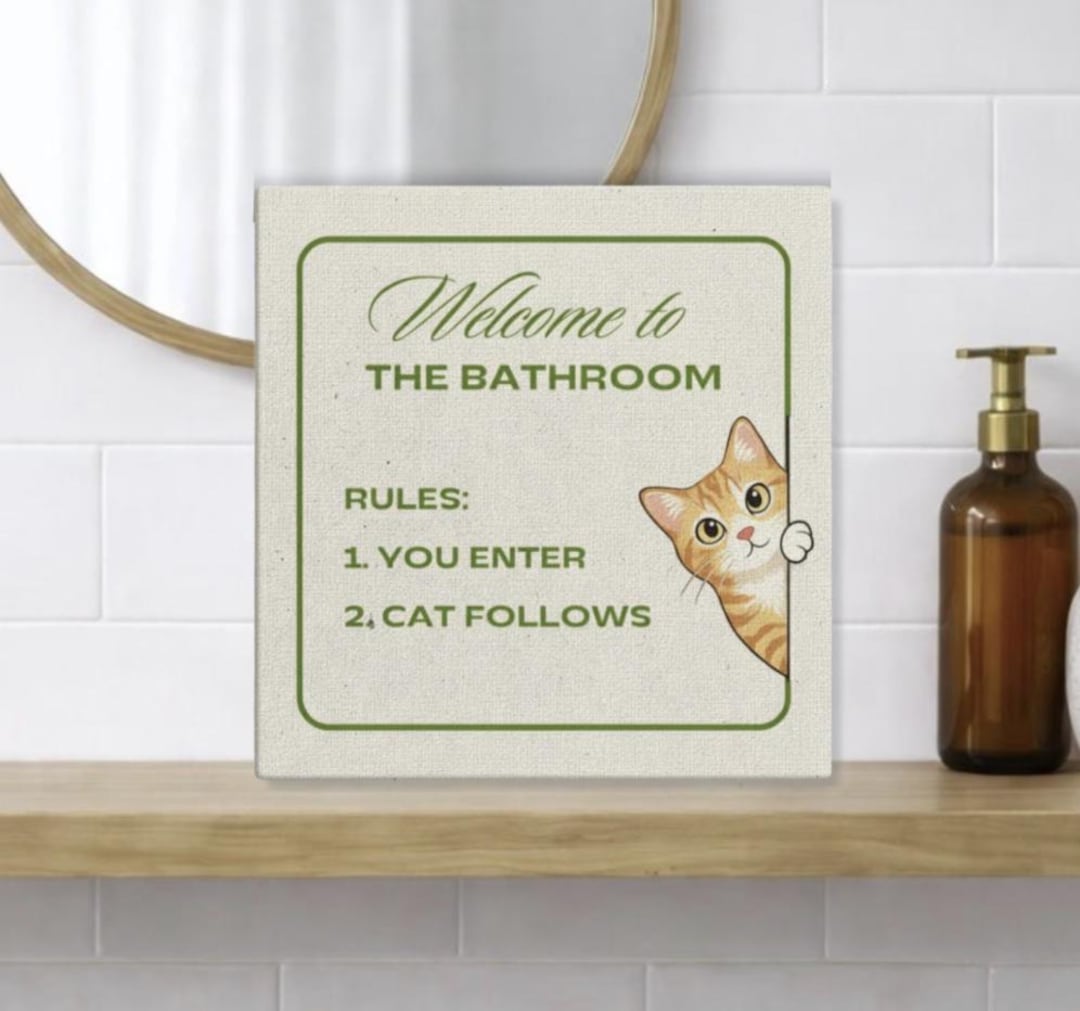 Funny Cat Bathroom Canvas Print - Cat Owner Wall Art Gift - Cute ...