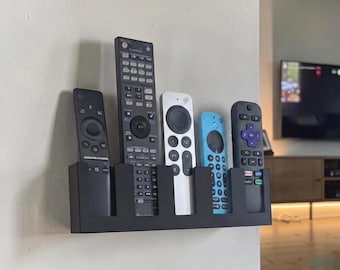 Modern Wall Mount Remote Control Holder Organizer Slot For Roku Apple TV Firestick Custom Colors Renter Friendly Mounting Strips Included
