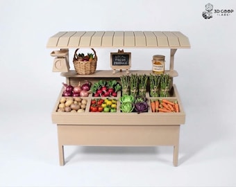 Miniverse Display Stand | 1:12 Scale Miniature Farmers Market Stall | Tiny Dollhouse Furniture Grocery Rack for Make It Mini