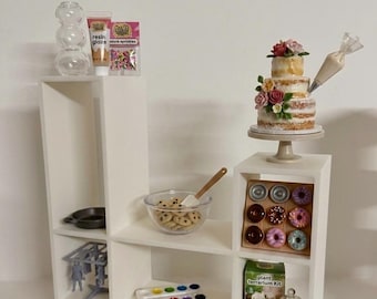 Miniverse Display Shelf | 1:12 Scale Miniature Dollhouse Cubby Organizer | Modern Tiny Bookshelf Stand for Make It Mini Food