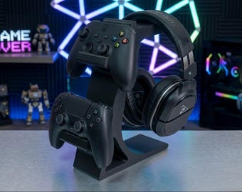 Personalized Controller & Headset Stand | Custom Gamertag Name Plate | Gaming Desk Organizer Holder for PS5 Xbox Switch