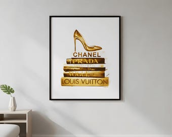 Heel & Designer Books Poster, Timeless Minimalistic Y2K CHANEL Stylish Art, Black And White Print, Stockholm Style, Digital Download