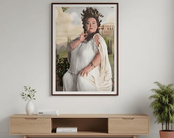 Fat Lady Portrait Poster, Vintage Wizard Painting Print, Magical Castle Wall Art, Oil Paint Style, Digital Download