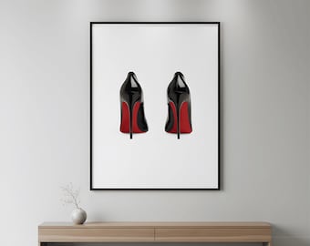 Red Sole High Heel Poster Black & White Luxury Fashion Wall Art, Designer Stiletto Print, Chic Bedroom Decor Digital Download