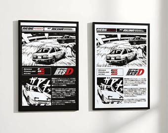 AE86 Poster 2er-Set, Initial D Anime Auto Drucke, BMW Trueno JDM Drift Wandkunst, digitaler Download, Poster für Autoliebhaber