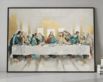 Das letzte Abendmahl Druck, minimale christliche Wohnkultur, moderne Jesus Malerei Wandkunst, digitaler Download, Aquarell Herren Bibel druckbar
