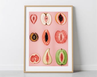 Sliced Feminine Fruit Art Print, Vintage Poster, Empowerment Wall Decor, Body Positivity Print, Signed Art Print Wall Decor Digital Download