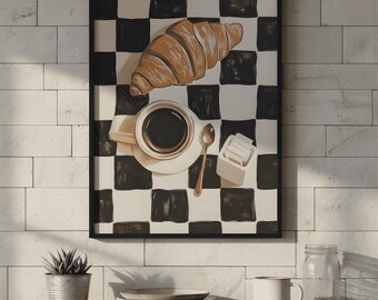 Croissant Print Minimalist Farmhouse Kitchen Decor, Aesthetic French Bakery Wall Art, Trendy Breakfast Poster, Coffee Shop Digital Download