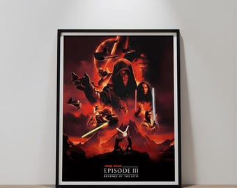 Die Rache der Sith Poster, Star Wars III Film, Digital Download, High-Res Filmdruck, Anakin vs Obi-Wan Duel Art, Raumdekor