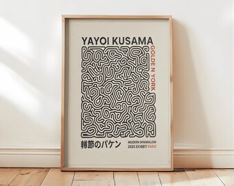 Yayoi Kusama Poster, Ausstellung Japan Pop Print, Japandi Wanddekor, moderne minimalistische japanische Kunst, Affiche Digital Download