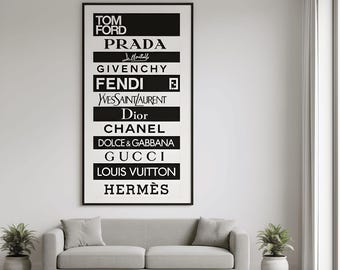 Fashion Book Stack Poster Designer Brands Wall Art, Luxury Aesthetic Print, Chic Vogue Style Decor, Chanel Poster, Digital Download