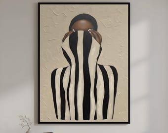 African Black Woman Line Art, Minimal Digital Poster, Modern Minimal Wall Art