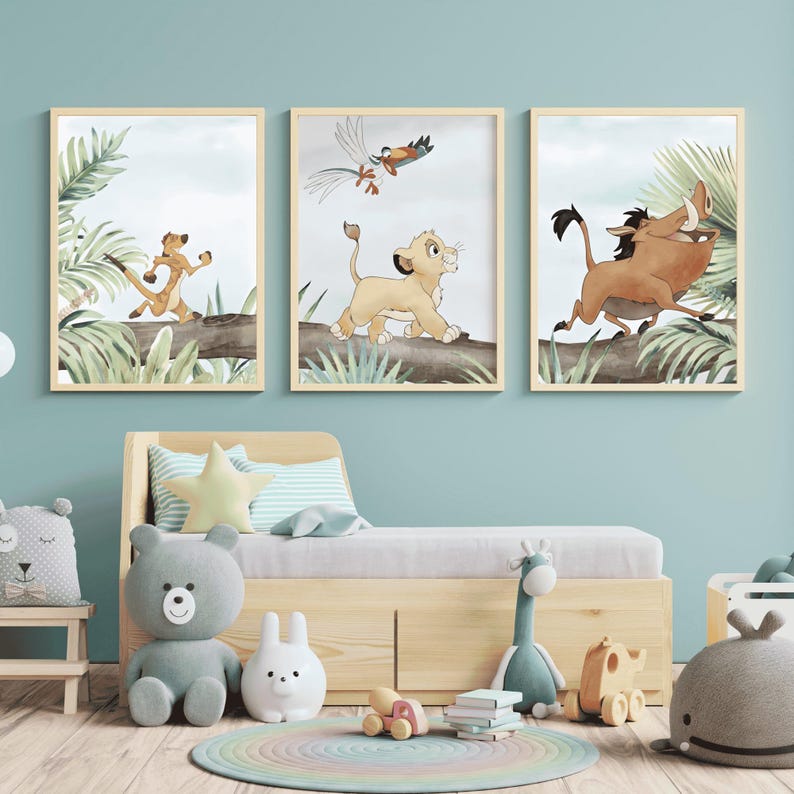 Simba & Friends Poster Set of 3, Lion King Inspired Nursery Wall Art ...