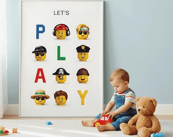 Let's Play Poster, Colorful Building Block Kids Wall Art, Playroom Decor Print, Toy Brick Letters Poster, Kids Room Wall Art, Nursery Decor