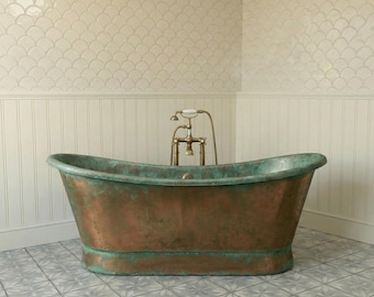 Copper Bathtub Verdigris Antique Japanese Soaking Tub Skirted Freestanding Copper Bath Tub Handmade Old World Vintage Farmhouse