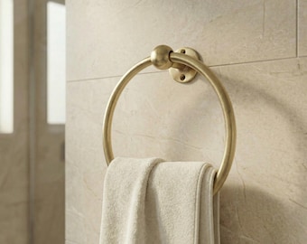 Antique Brass Towel Ring Wall Mounted | Classic Round Ball Finial Bathroom Ring | Vintage Gold Towel Holder