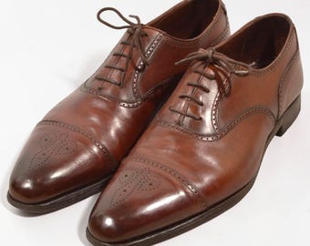 Chestnut Brown Leather Dress Shoes Classic Medallion Cap Toe Oxfords Men's Formal Shoes