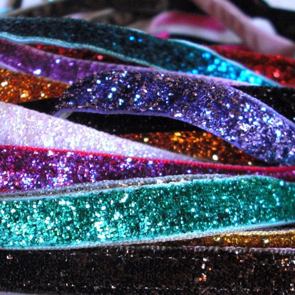 Non-Slip 3/8" Glitter Headbands -Sparkly Elastic Velvet | Free Shipping in US