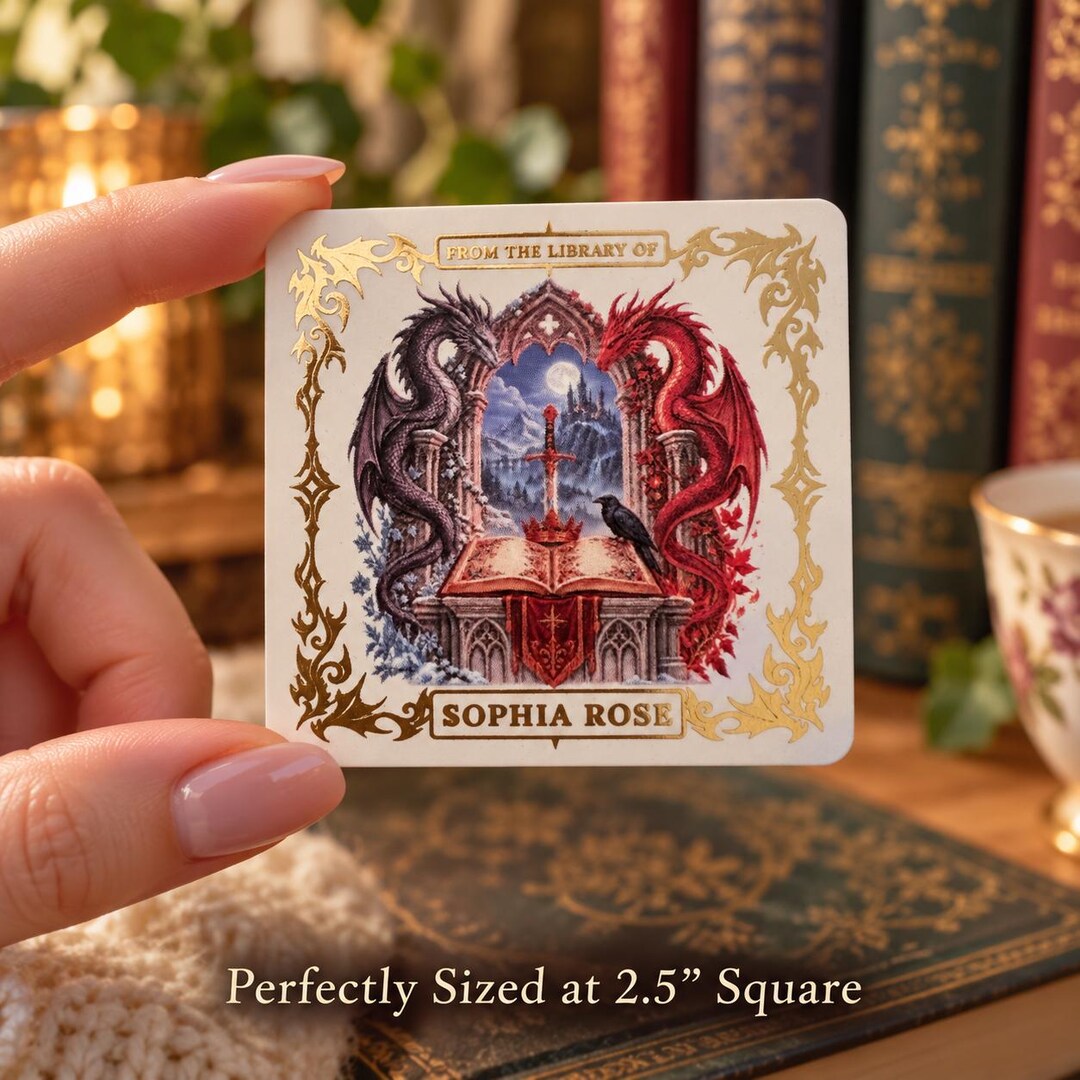 Personalized Dragon Bookplates, Metallic Gold Foil Ex Libris Stickers ...