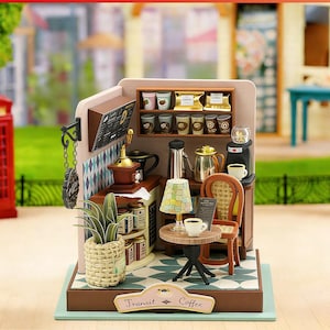 DIY Miniature Craft Kits: Coffee Shop - Tiny Cafe Room Box Diorama with lights
