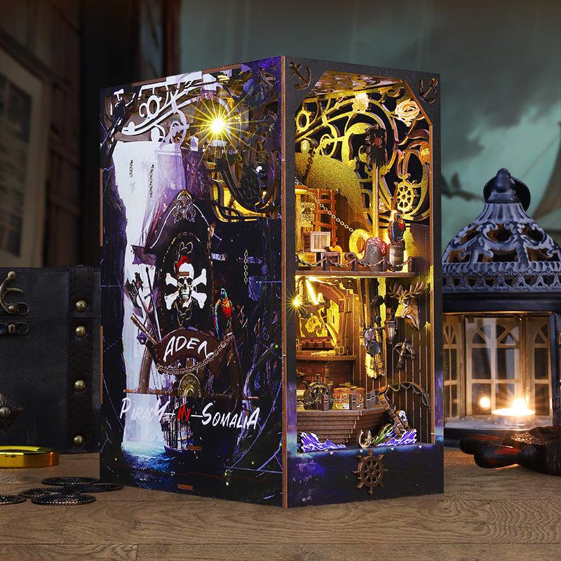 Pirate Voyage Style DIY Book Nook Kit (Ocean Adventure Ship Bookshelf, Wooden Miniature Craft Kits)