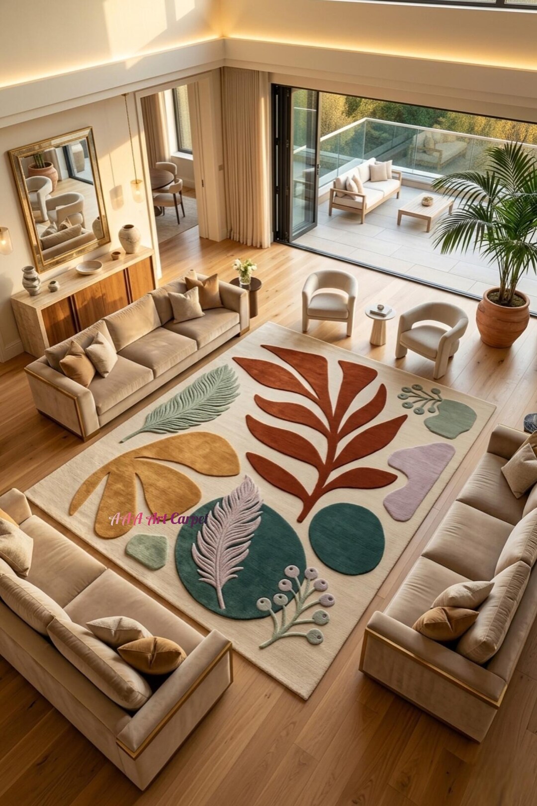 Botanical Leaf Hand Tufted Wool Rug – Modern Nature-inspired Plush ...
