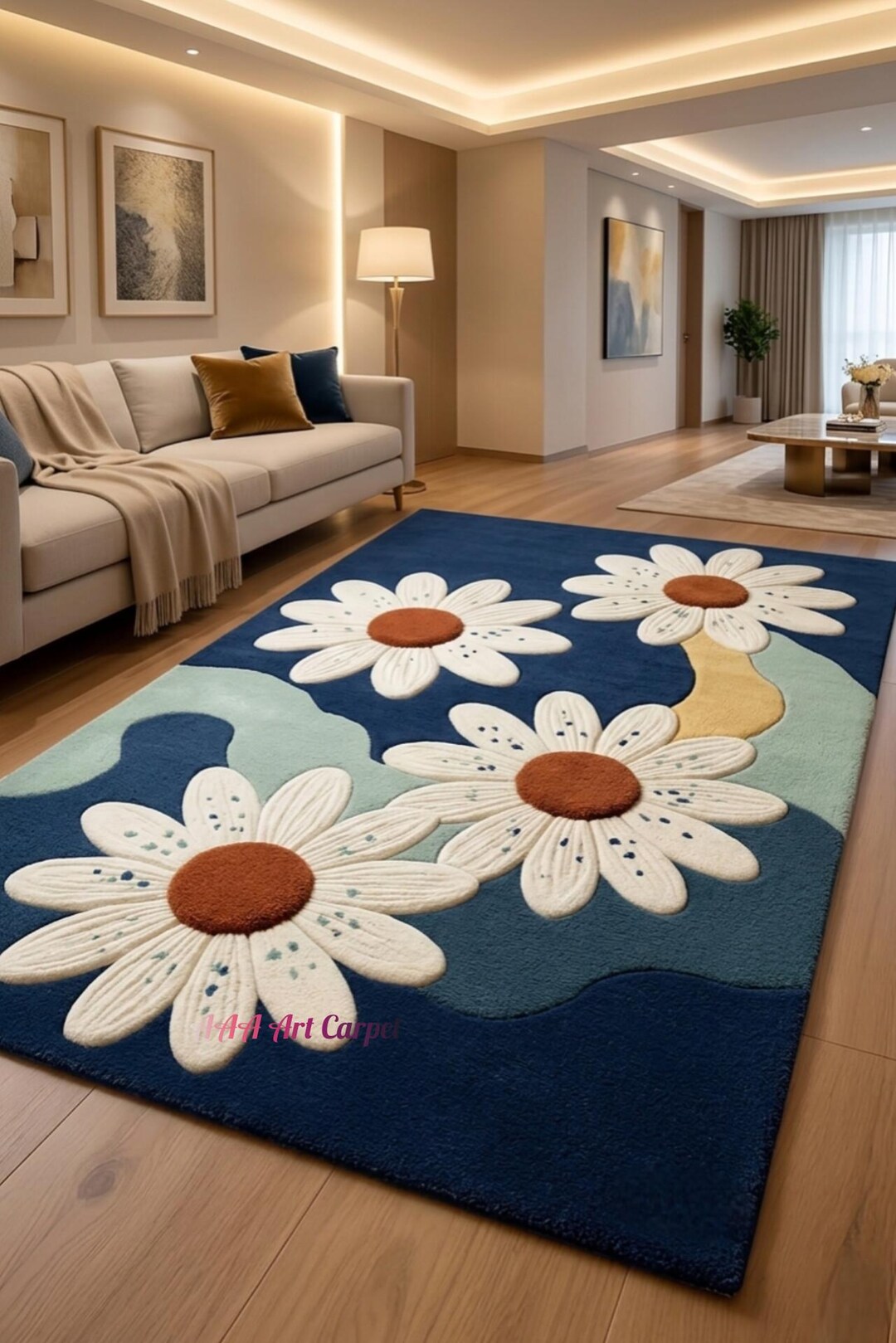 Hand Tufted Area Rug, Abstract Beige Grey Carpet, Modern Living Room ...