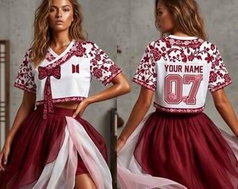 Custom Hanbok Floral Football  Jersey Dress Personalized Korean Maxi Dress Custom Name Number Kpop Fan Outfit Women Festival Gift Style