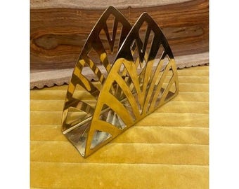 Brass Tone Art Deco Fan Napkin Holder or Letter Rack Mid Century Modern Inspired