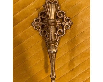 Vintage Gold Wall Sconce Candle Holder Hollywood Regency Syroco Style Ornate 12"