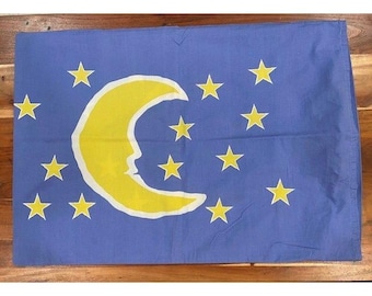 Vintage Celestial Moon and Stars Pillowcase Blue Yellow Man in the Moon Standard