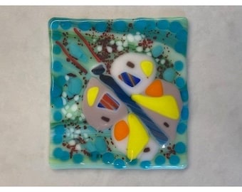 Studio Fused Glass Butterfly Square Plate 4" Multi-Color Decorative Tile