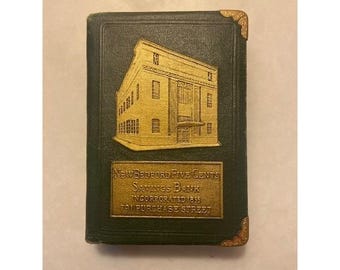 Vintage New Bedford Five Cents Savings Book Coin Bank Massachusetts Green NO KEY