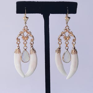 Fang  Earrings | Opal Stone | Oddity Jewelry | Witchy Oddities | Dark Boho Earrings | Gift Gothic Earrings | Gothic Natural Earrings