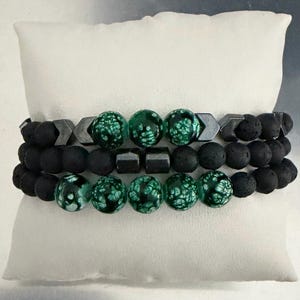 Lava Stone Hematite Acrylic Bead Diffuser Bracelet, Unisex Grounding Balance (7.75 inches)