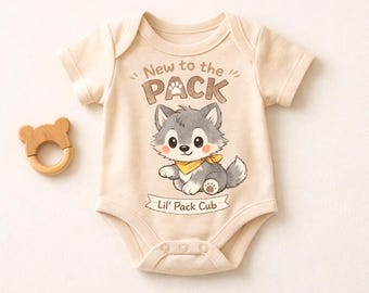 Neu im Pack Baby Bodysuit, Süßer Wolf Baby Strampelanzug, Woodland Baby Shower Geschenk, Neutrales Baby Outfit, Babymitteilung Outfit