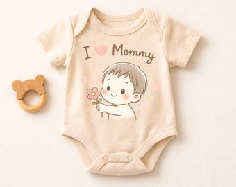 Baby Body I Love Mommy - Muttertagsgeschenk Baby Body - Süßes Minimales Baby Outfit - Neugeborenen Geschenk - Weiche Pastell Baby Kleidung