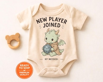 Gamer Baby Gift New Player Joined Onesie, DnD Baby Bodysuit, RPG Newborn Outfit, Cute Dragon Baby Shower Gift
