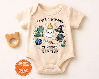 Level 1 Human Baby Bodysuit, RPG Gamer Baby Gift, DnD Inspired Baby Outfit, Fantasy Newborn Bodysuit, Baby Shower Gift, Cute Baby Clothes