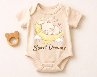 Sweet Dreams Baby Bodysuit, Cute Bunny Onesie, Neutral Baby Outfit, Baby Shower Gift, Soft Mascot Design, Newborn Clothing