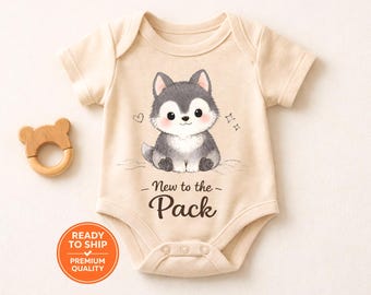 Baby Bodysuit, Wolf-Baby-Outfit, süßer Welpen-Strampler, Gender Neutral Baby Geschenk, Wald-Baby-Dusche-Geschenk, Neugeborenen Outfit